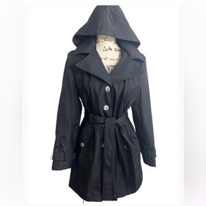 Calvin Klein Chic Old Money Black Mid Belted Trench Coat